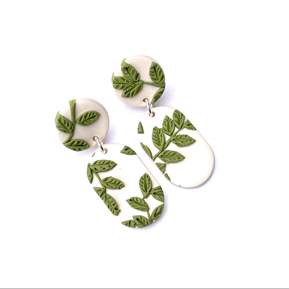 Handmade Polymer Clay Earrings green vines